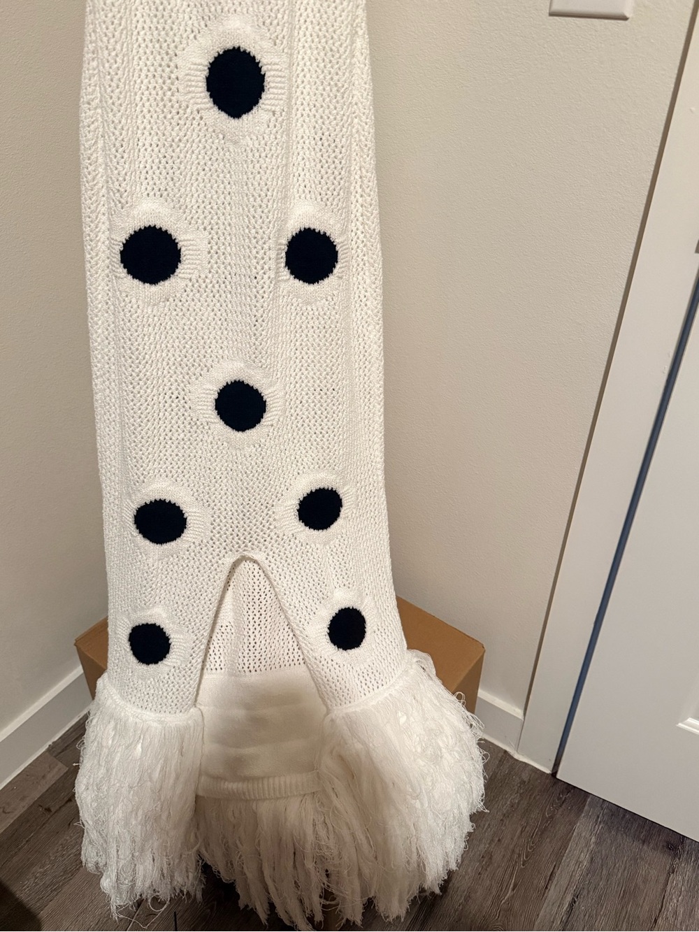 Hanifa Harper III White Knit Maxi Dress with Black Polka Dots - Picture 9 of 13